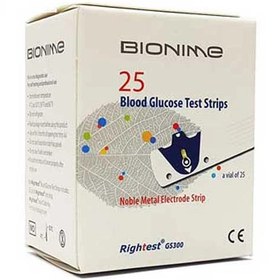 تصویر نوار تست قند خون بایونیم بسته ۲۵ عددی 