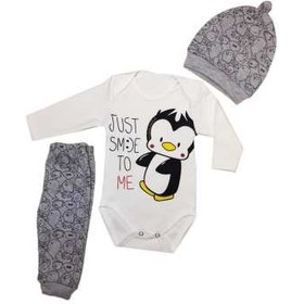 تصویر ست 3 تکه لباس نوزادی طرح پنگوئن کد 003 