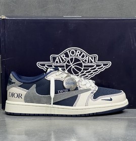 تصویر کفش بسکتبال نایکی ایر جردن ۱ تراویس اسکات دیور رنگ کرم 