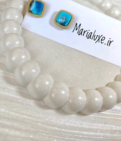 تصویر گوشواره مینیمال دستساز میخی مربع - مشکی و نقره ایی 