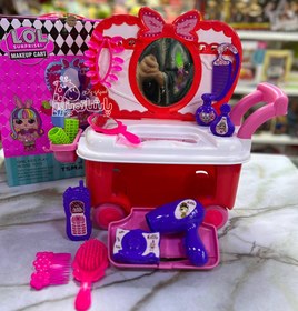 تصویر اسباب بازی چرخ دستی آرایشی دخترانه با لوازم جانبی 