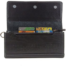 تصویر کیف موبایل کمری چرم طبیعی G-104 (چرم مشکی رنگ نخ توسی ) 