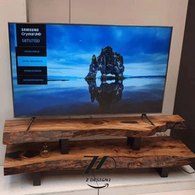 تصویر میز تلویزیون چوبی روستیک با اسلب چوب طبیعی 