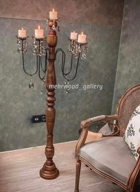 تصویر اباژور کنارسالنی چوبی 6 ساخه کریستالی 