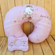 تصویر بالشت شیردهی U شکل 2 تکه مخمل میکرو چاپ درشت خرگوش صورتی 