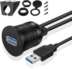 تصویر TNP USB 3.0 Flush Mount Cable - Dashboard Panel Dash Mount 1 Port Dual USB Socket Plug Jack Connector Extension Wire Cord Waterproof Male to Female for Car Truck Trailer Boat Motorcycle (1.8M/6FT) 