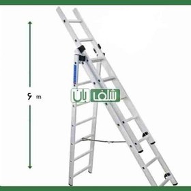 تصویر نردبان 6 متر دماوند 3 کشو 5 متر مفید دو طرفه 2 متر 