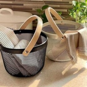 تصویر سبد ایکیا فلزی دسته چوبی 