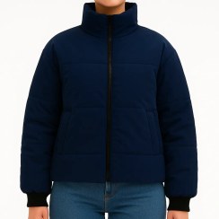 تصویر کاپشن زنانه سیلیکونی کوتاه سرمه ای 