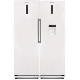 تصویر یخچال فریزر دوقلو نیکسان با یخساز اتوماتیک NR6020DN-NF6020DN ICE استیل Nixan twin refrigerator freezer with automatic ice maker NR6020DN-NF6020DN ICE