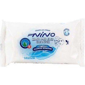 تصویر دستمال مرطوب پاک کننده نینو مخصوص دست و صورت بسته 10 عددی NINO HAND AND FACE CLEANSER WET WIPES 10 PCS