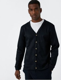 تصویر بافت دکمه دار مردانه برند Koton V Neck Cardigan Button Detailed