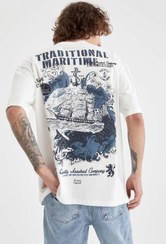 تصویر تیشرت بزرگ‌انداز گردن بیسیکلت با پشت مارین چاپ شده W8043AZ22SP | Defacto | 235723083 | اورجینال 