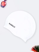 تصویر کلاه استخر سفید رنگ زنانه و مردانه سیلیکونی برند نابایجی ( Nabaiji ) ضد آب 