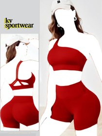 تصویر ست نیم تنه شورتک تمرینی زنانه کد 002 Womens workout shorts set code 002