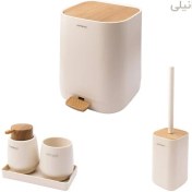 تصویر ست سرویس بهداشتی ۵ پارچه کنتراست مدل میامی طرح چوب 