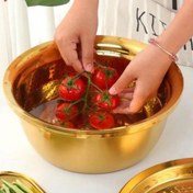 تصویر ست ابکش و لگن طلایی در 5 سایز Golden colander and basin set in 5 sizes