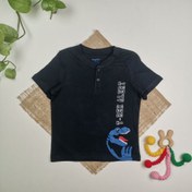 تصویر تیشرت نوزادی پسرانه آستین کوتاه برند لوپیلو طرح دایناسور دکمه دار سرمه ای رنگ 