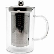 تصویر لیوان دمنوش پیرکس ۴۰۰ میلی‌لیتر با فیلتر استیل و درب فلزی 