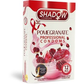 تصویر کاندوم اناری progranate شادو بسته 12 عددی shadow progranate condom 12 pcs