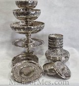 تصویر سرویس مسی ۱۸ پارچه پایه بلند گلبرگ با آبکاری کروم 