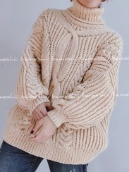 تصویر پلیور دستبافت پیچک کرم 
