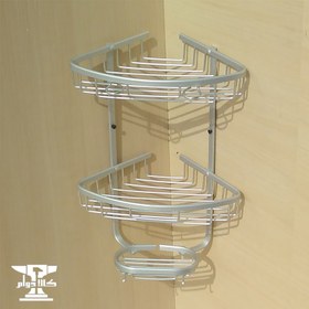 تصویر جالیفی کنجی نقره ای حمام | دو طبقه از جنس آلومینیوم 