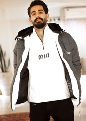 تصویر کاپشن هودی سیلکونی مردانه با کلاه مشکی وارداتی - XL / طوسی 