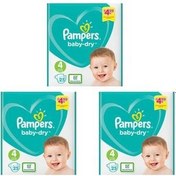 تصویر پوشک پمپرز سایز 4 مدل baby dry بسته 25 عددی مجموعه 3 عددی 