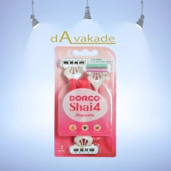 تصویر تیغ 4 لبه زنانه 3 تایی صورتی دورکو DORCO 