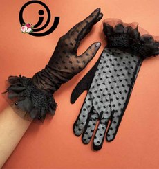 تصویر دستکش توری قلبی مشکی زنانه 