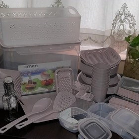 تصویر سرویس ظروف مسافرتی ۸ نفره لیمون - طوسی 