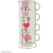 تصویر فنجان مدل Love بسته 4 عددی به همراه استند 