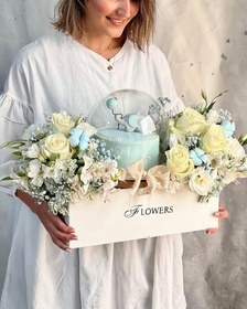 تصویر باکس کیک و گل تولد مردانه 