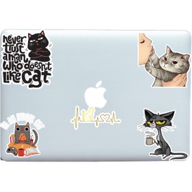 تصویر استیکر لپ تاپ و موبایل استیکریا طرح گربه کد AnimalsSt8003 مجموعه‌ی 18 عددی Cat design sticker pack, code AnimalsSt8003, set of 18 pieces