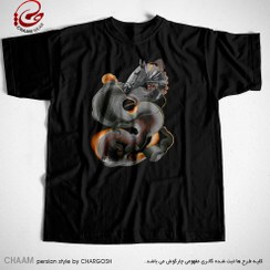 تصویر تیشرت هنری ایرانی با طرح آخر این تن اسب توست برند چام 22301 CHAAM persian tshirt Catch me, hunt me, even though you're a trap design 22301