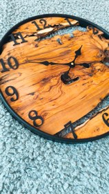 تصویر ساعت روستیک چوبی دیواری قطر۵۰سانت چوب زیتون Rustic wooden wall clock, diameter 50 cm, olive wood