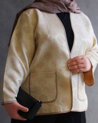 تصویر کت ژاکاردکرمی سایزبزرگ کد142 کت ژاکارد کرمی