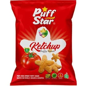 تصویر اسنک چهار جوانه گندم 50 گرم ( کچاپ )وگان پف استار Puff star vegan four wheat germ snack (ketchup flavor) 50g