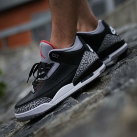 تصویر نایک ایر جردن ۳ رترو مشکی طوسی Nike air Jordan 3 retro black and grey 