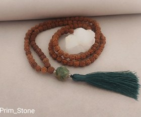 تصویر رودراکشا سایز ۸ همراه با سنگ یشم افغان و نقره ۹۲۵ Rudraksha mala