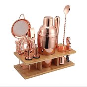تصویر ست بار سرد ۱۱ تیکه رزگلد با پایه چوبی - Bartender Kit 