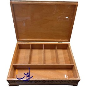 تصویر جعبه تی بگ و دمنوش خاتم کاری مدل رو خاتم طرح توپی 