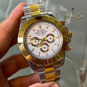 تصویر ساعت مچی مردانه رولکس دیتونا دو رنگ استیل طلایی صفحه سفید کرنوگراف ROLEX DAYTONA 526 