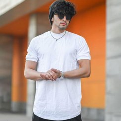 تصویر تیشرت سفید ساده نخ پنبه پایین هلال - 2XL Plain White Crescent Bottom Cotton T-Shirt