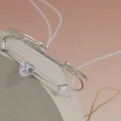 تصویر دستبند بنگل دخترانه قلب جواهری دو لاین 