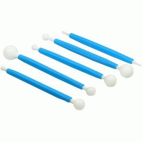 تصویر ابزار فوندانت گلسازی و سفالگری مدل سمبه پلاستیکی مجموعه 5 عددی 