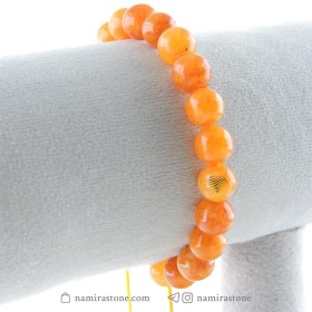 تصویر دستبند عقیق پرتقالی Orange agate سنگ طبیعی اصل (تراش گرد) 