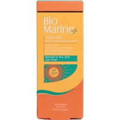 تصویر کرم ضد آفتاب SPF50 مناسب پوست معمولی بژ روشن بایومارین 50 میل BioMarine Aqua Sunscreen SPF50 Normal Skin Light Beige 50Ml