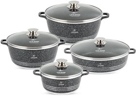 تصویر LIFE SMILE Cookware Set Granite Stone - Pots and Pans set Multi Layer Non Stick Coating Cookware Sets 100% PFOA FREE, Kitchenware Cooking Sets with Frying Pans (8 Pieces, Granite (Black)) 